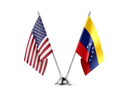 Desk flags, United States  America  and Venezuela, isolated on white background. 3d imageの写真素材