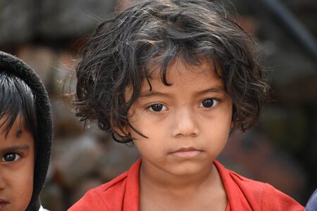 Hyderabad, India - Jan 13, 2020 - Rohingya refugee children life, It was captured while they are playing in refugee camp at Balapur, Hafeez Baba Nager, Hyderabad, Telangana, India.のeditorial素材