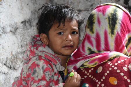 Hyderabad, India - Jan 13, 2020 - Rohingya refugee children life, It was captured while they are playing in refugee camp at Balapur, Hafeez Baba Nager, Hyderabad, Telangana, India.のeditorial素材