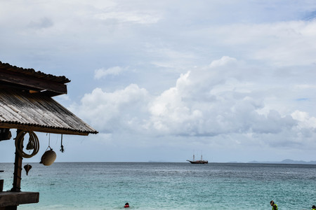 Scenic tropical landscape, Phuket, Thailand, Southeast Asia. Beautiful tropical island with hut, sandy beach. Sea bay scenery. Popular landmark, tourist destination of Thailand.の写真素材