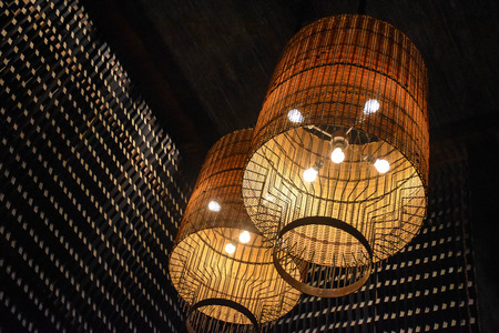 Rattan lamp on the ceiling.の写真素材