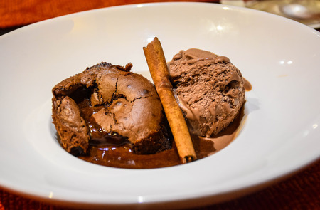 Warm Chocolate Lava Cake with ice cream.の写真素材