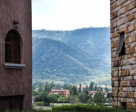 Beautiful view of idyllic alley way in famous with mountain.の写真素材