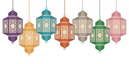 Colorful lanterns hanging artworkのイラスト素材