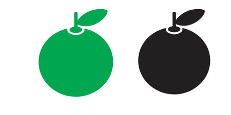 Two oranges one green and one black on white backgroundのイラスト素材