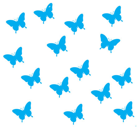 Blue butterflies scattered on white space butterfly, blue, white, pattern, scattered, wings, background, insect, design, art, illustration, nature, flying, spring, summer,のイラスト素材