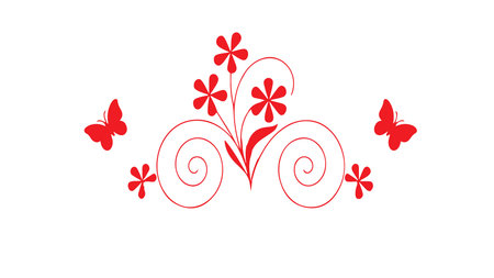 Red floral design with butterflies on white space red, floral, design, butterflies, white, space, flowers, butterfly, pattern, element, artwork, illustration, graphic, art,のイラスト素材
