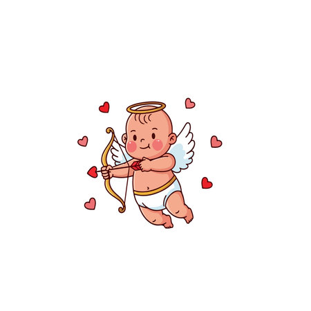 Cartoon cupid baby with bow and arrow and hearts cupid, baby, bow, arrow, hearts, cartoon, wings, angel, halo, diaper, love, valentines, cute, flying, character, illustration, drawのイラスト素材