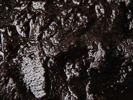 Chocolate paste with nuts close-up, chocolate background, photo wallpapers.の写真素材