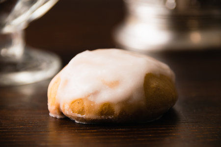 Tasty aromatic gingerbread with honey and cinnamon close-up macro on a dark backgroundの写真素材