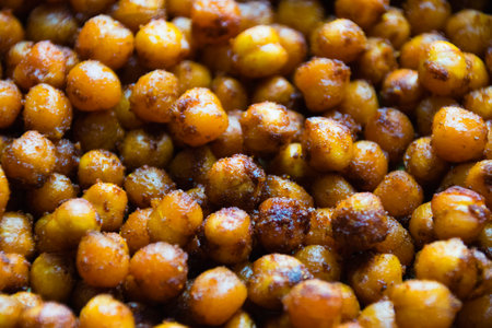Food background, delicious chickpea flatlays close-up macro. Concept of healthy snacks, healthy and proper nutritionの写真素材