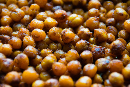 Food background, delicious chickpea flatlays close-up macro. Concept of healthy snacks, healthy and proper nutritionの写真素材