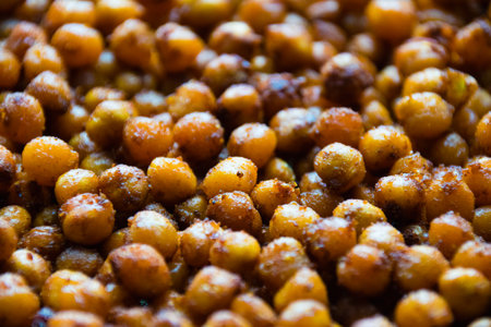 Food background, delicious chickpea flatlays close-up macro. Concept of healthy snacks, healthy and proper nutritionの写真素材