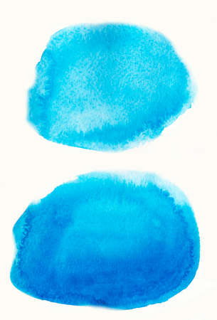 Blue set watercolor strokes hand drawn isolated paper texture stain on white background. Wet brush painted smudges abstract striped illustration.の写真素材