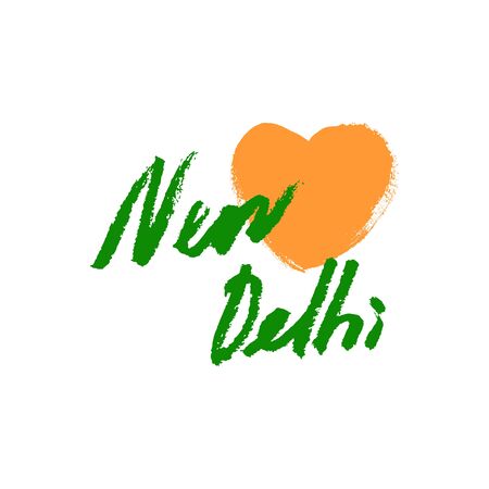 New Delhi. Hand drawn lettering background. Ink illustration. Modern brush calligraphy. Isolated on white background.のイラスト素材