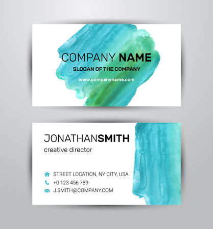 Two sided business card template. Green paint strokes markers.のイラスト素材