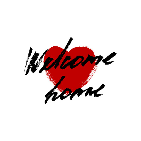 Welcome home card or poster. Hand drawn lettering. Modern calligraphy. Artistic text. Ink illustration.のイラスト素材