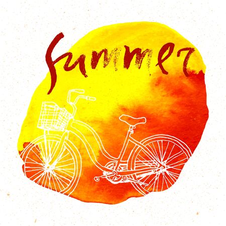 Modern and stylish typographic design poster. Hand lettered text Summer on a background of red brush stroke.のイラスト素材