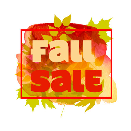 Fall sale poster with colorful watercolor leaves. Vector illustrationのイラスト素材