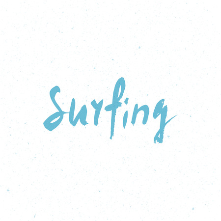 Surfing logo. Surfing calligraphy. Handwritten word. Surf typography, t-shirt graphics. Vector illustration.のイラスト素材