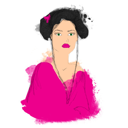 Watercolor fashion illustration, girl in a dress.の写真素材