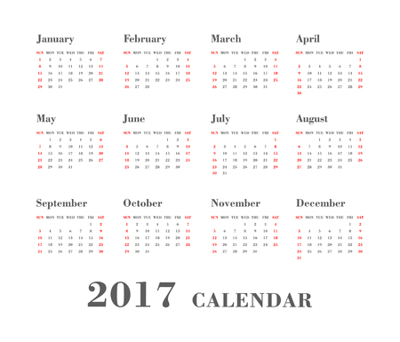 Calendar 2017 On White Background. Week Starts Sunday.のイラスト素材