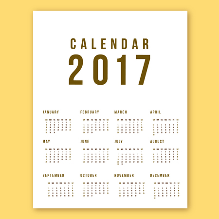 Calendar 2017 On White Background. Week Starts Sunday. Simple Vector Templateのイラスト素材