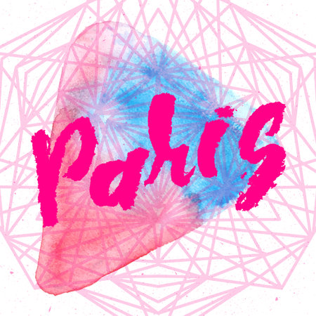 Abstract watercolor marker background. Paris, ink hand lettering pink.のイラスト素材