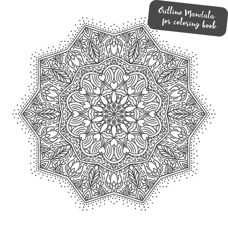 Outline Mandala for coloring book. Decorative round ornament. Anti-stress therapy pattern. Weave design element. Yoga logo, background for meditation poster. Unusual flower shape. Orientalのイラスト素材