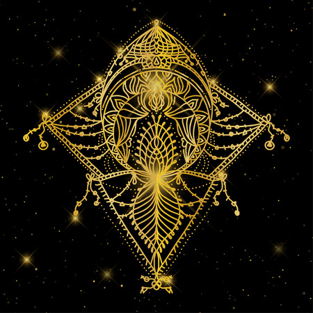 Oriental pattern, illustration. Black gold Arabic Indian turkishのイラスト素材