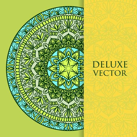 Elegant mandala pattern, round lacy background. Business brochure, flyer design. Arabic, indian, pakistan, asian motif for brochure, decorative elementsのイラスト素材