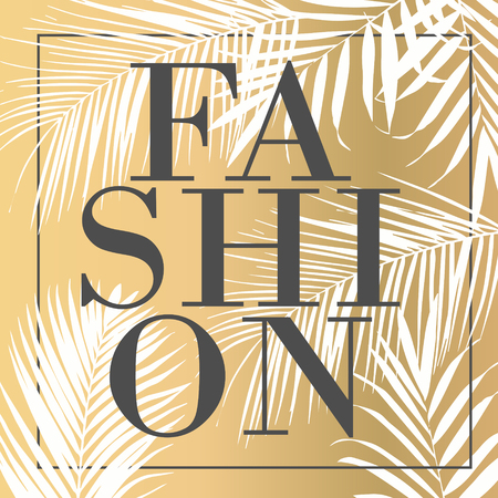 Vector text Fashion with gold palm leavesのイラスト素材