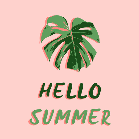 Lettering hello summer with leaves palmのイラスト素材