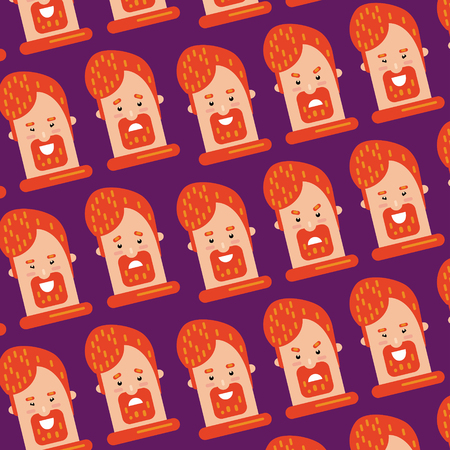 Set of male facial emotions. Bearded man emoji character with different expressionsのイラスト素材