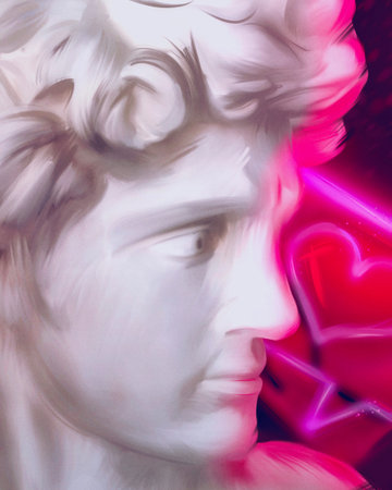 Portrait bust of David with like heart illustrationの写真素材