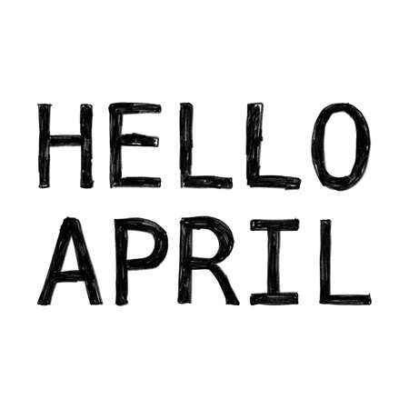 Lettering Hello April. Ink illustration. Seasonal lettering for invitations, posters.の写真素材