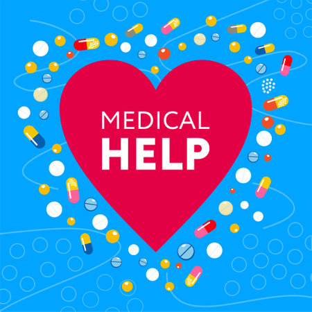 medical concept. Flat medical pill bottle. Vector illustration design concept of healthcare, pills, capsules on a blue backgroundのイラスト素材
