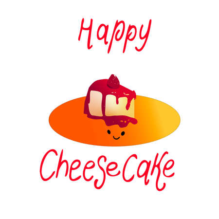 Happy cheesecake, vector food illustration with letteringのイラスト素材