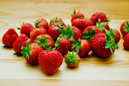 Still life of natural fresh strawberries. Red strawberries on the table.の写真素材