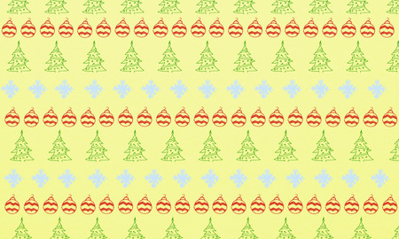 Christmas and New Year ornament on yellow background. Composition for greeting card design.の写真素材