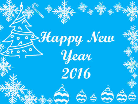 Christmas and New Year 2016 frame on blue background. Greeting card design.の写真素材
