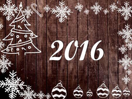 Christmas and New Year 2016 frame on wood background. Greeting card design.の写真素材