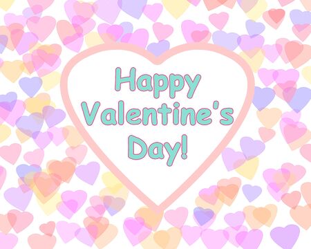 Happy Valentine's day background with color hearts. Romantic illustration. Heart shape frame.の写真素材