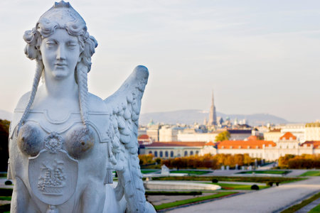 Vienna, AustriaOctober 24, 2015: Sphinx statue of a woman in the Belvedere Palace. View of Vienna.のeditorial素材