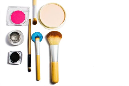 Set of professional cosmetics for make-up isolated on white background . Cosmetic products for makeup.の写真素材
