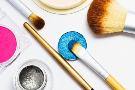 Set of professional cosmetics for make-up isolated on white background . Cosmetic products for makeup.の写真素材