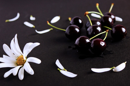 Still life with cherries. Fresh summer fruit.の写真素材