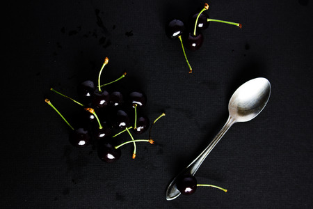 Still life with cherries. Fresh summer fruit.の写真素材