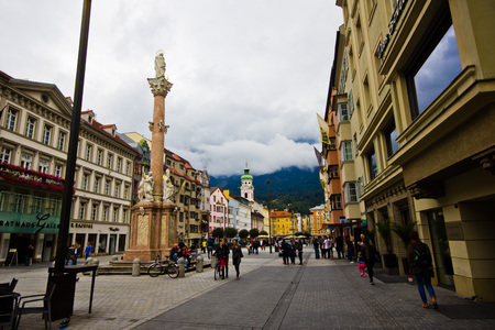 Main square of the city of Innsbruk down the street Maria II Theresa, Austria. The capital of the federal Land of Tyrol - the  Innsbruk.のeditorial素材