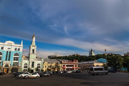 May 25, 2017, Kiev, Ukraine: Kontraktovaya square. Kiev cityscape at sunset.のeditorial素材